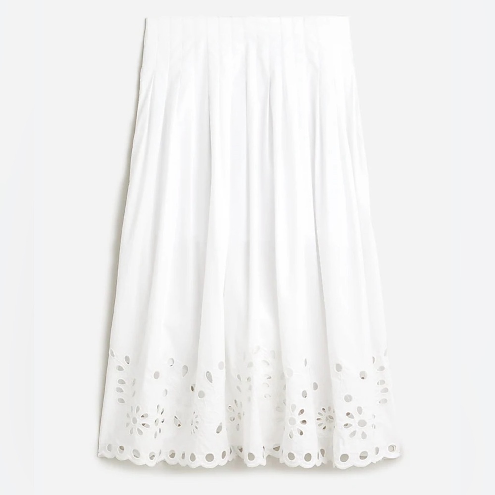 Jcrew eyelet hem midi skirt- white - NWT